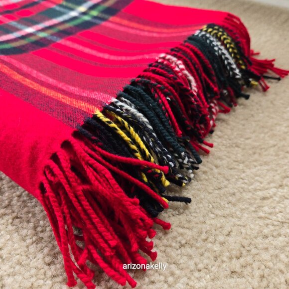 Vineyard Vines Merino Wool Tartan Wrap Red Plaid Soft - Picture 15 of 16